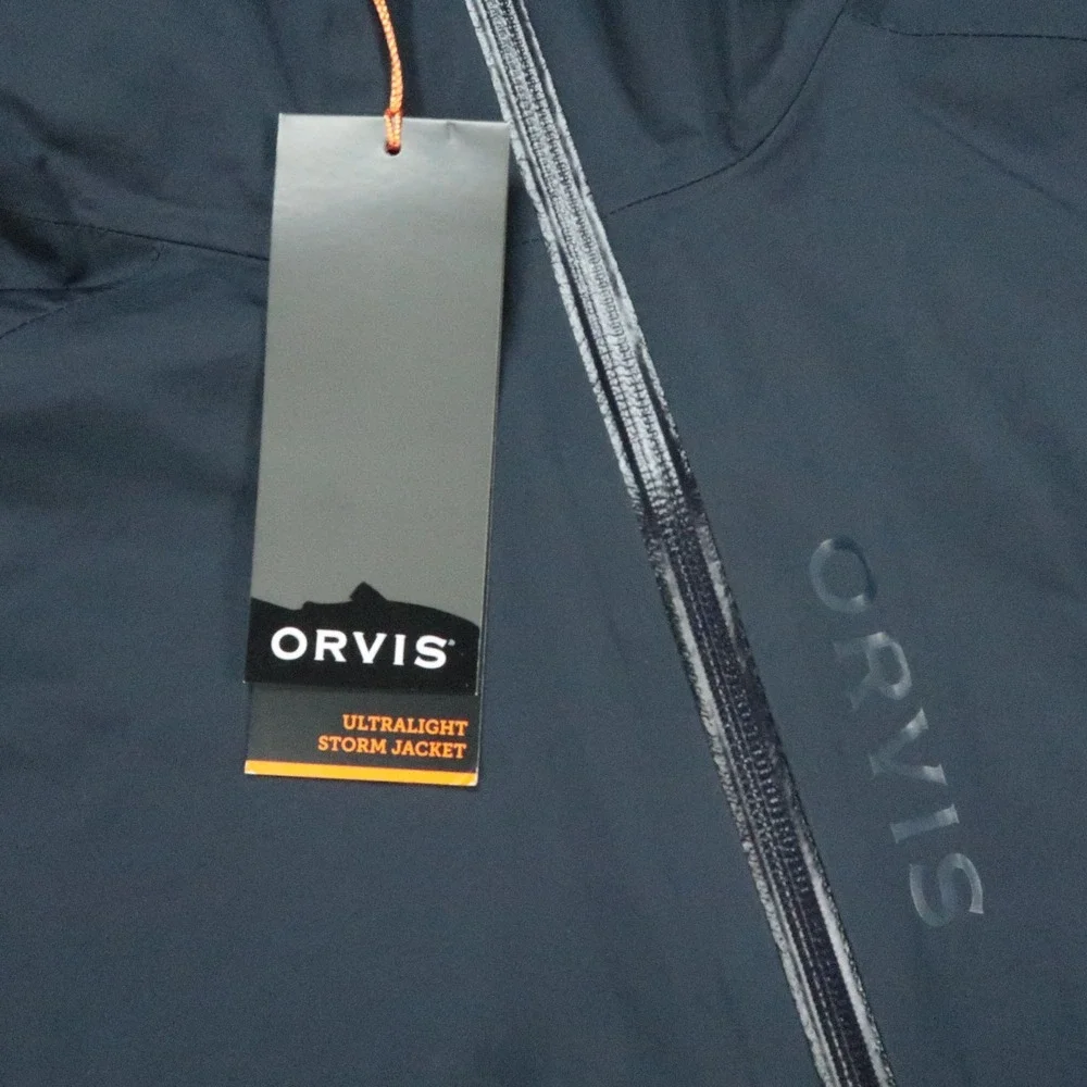 Orvis Jacket Mens XXL Navy Blue Ultralight Storm 2.5L Full Zip Hooded Waterproof